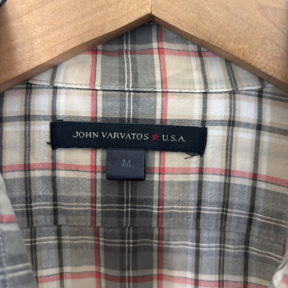 John Varvatos Brown Red Plaid Classic Oxford Button Down Size Medium - Picture 4 of 5